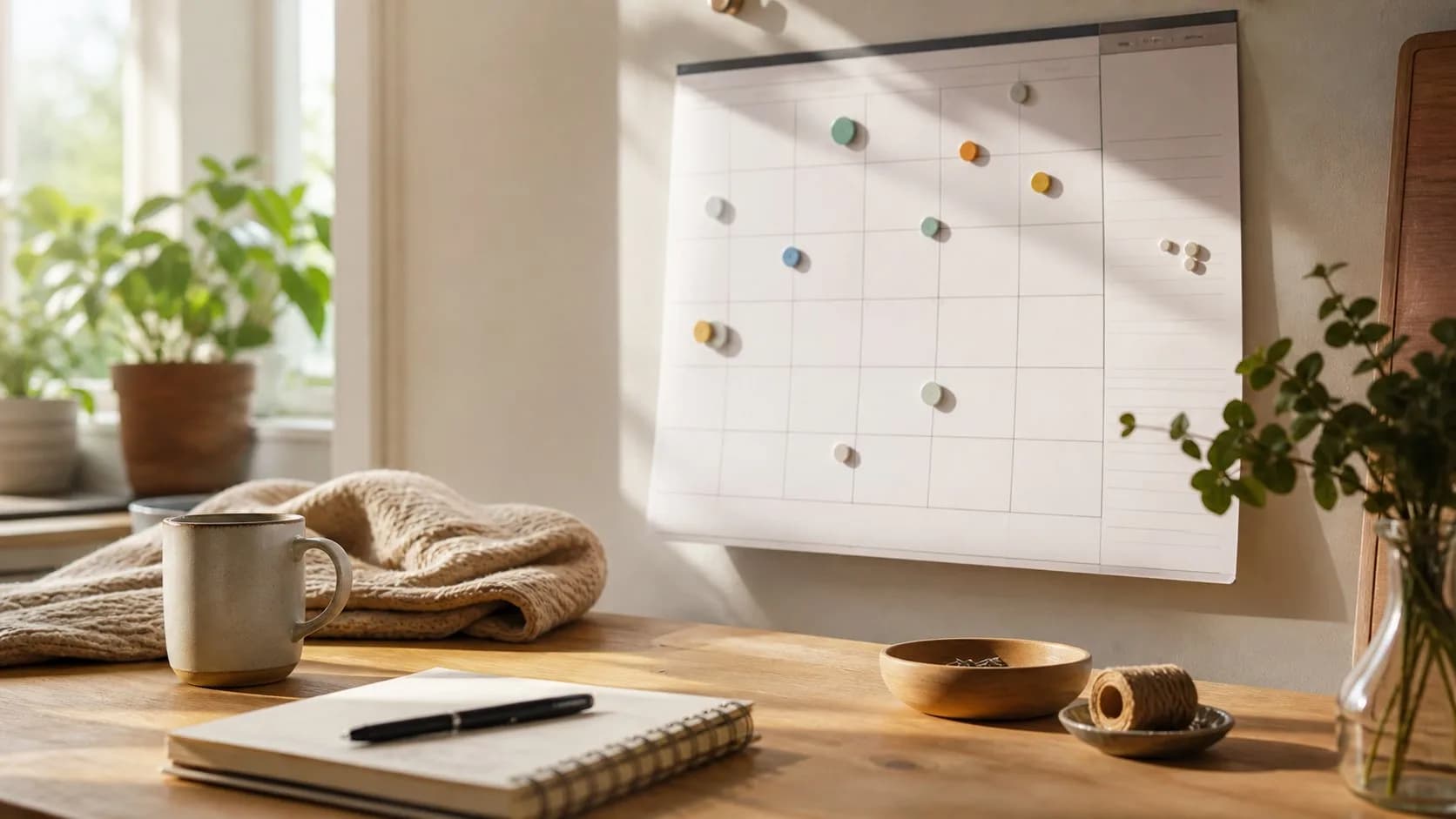Kalender och anteckningar för planeringen under den första tiden